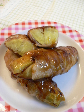 さつまいもの豚肉巻～しょうが焼き風～