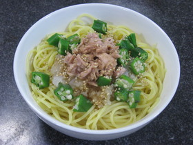 大根とツナにオクラのパスタ☆