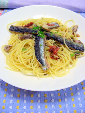 秋刀魚と葱の梅干しペペロンチーノ