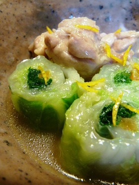 鶏の治部煮　白菜巻き添え