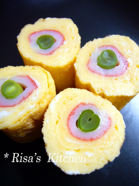 お弁当に✿カニカマいんげん玉子焼き