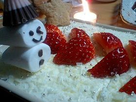 *マシュマロ雪だるまのレアチーズケーキ*