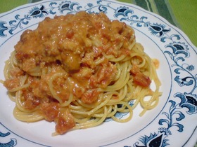 簡単☆蟹のトマトクリームパスタ