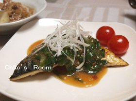 鯖ソテーのピリ辛味噌ソース