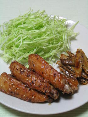 手羽中とごぼうの甘辛焼き