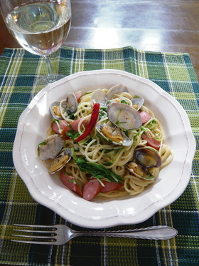 ♥水菜とあさり・ソーセージのパスタ♥
