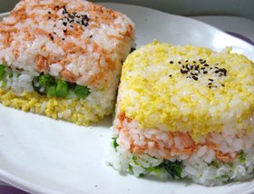 ひなまつり♪菜の花の３色押し寿司♪
