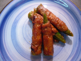 オクラの肉巻き　和風仕立て