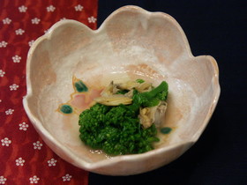 春の和え物　菜の花とアサリの辛子和え