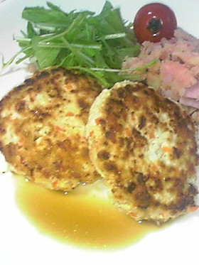 簡単節約ヘルシー☆鶏肉の豆腐ハンバーグ