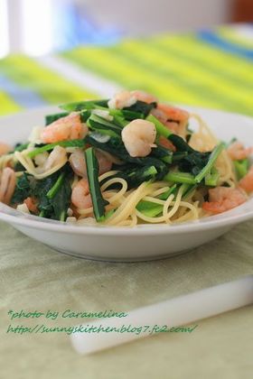 黒キャベツと小海老のパスタ