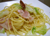 春キャベツとベーコンのオイリ～なパスタ
