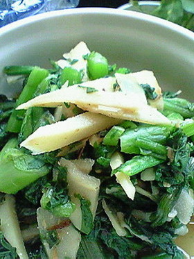 簡単タケノコとカブの葉＆ほうれん草煮浸し