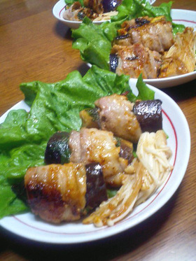 創作料理☆太っちょナスの豚肉巻き
