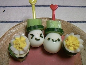 簡単キャラ弁♪うずら＆きゅうり♪
