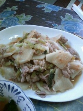 蕪と豚肉の梅肉炒め