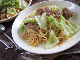 豚肉とキャベツのオイマヨパスタ
