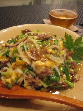 生姜餡で食べる~ニラ玉☆天津丼