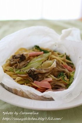 レンジで*きのことセロリのパスタ