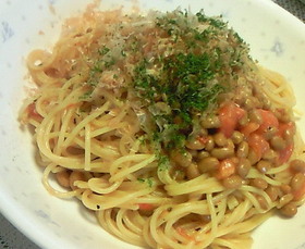 納豆で★トマトで★簡単和風パスタ★