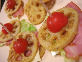 れんこんdeベーコンレタスバーガー風