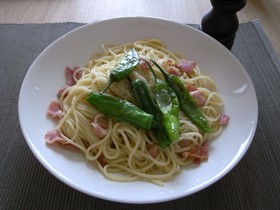 しし唐のパスタ　柚子胡椒風味