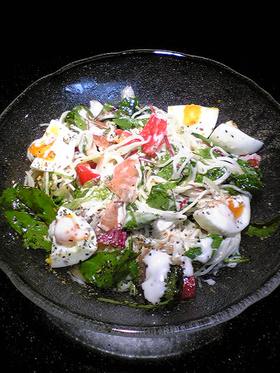 素麺でカルボナーラ風冷製パスタ！