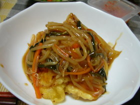 とり天の甘酢野菜あんかけ