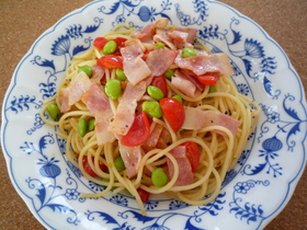 ✿枝豆とベーコンのスパゲッティ✿