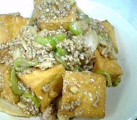 ヘチマと厚揚げのエリンギひき肉あんかけ