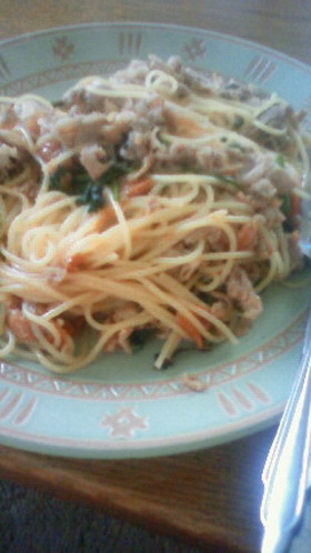 梅･春菊･豚パスタ