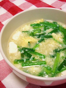にらたま豆腐のふわとろスープ
