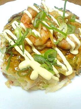 お豆腐入り♪シーフードお好み焼