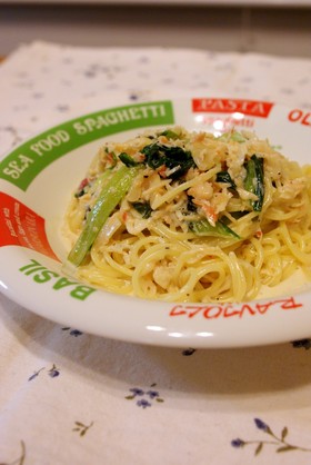 蟹と青梗菜のクリームスパゲティ