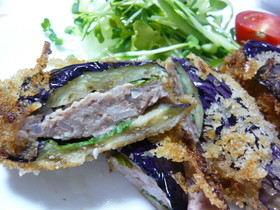 簡単☆ジューシーなすのひき肉はさみ揚げ☆