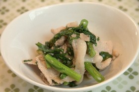 ポン酢でさっぱり！豚肉と春菊の香味炒め