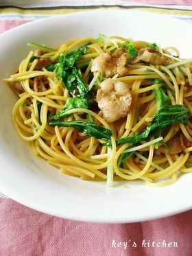 水菜と豚肉の和風パスタ