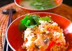 レンジで簡単！鶏とキノコの秋おこわ。