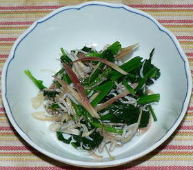 じゃことほうれん草とミョウガの梅風味和え