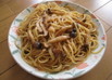 たっぷりきのこと明太子の醤油バターパスタ