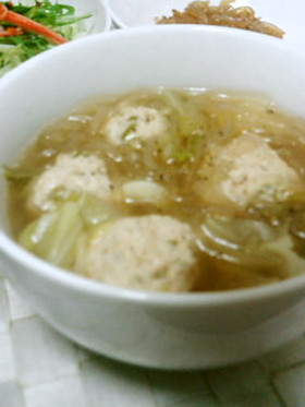 えのき入り鶏団子と春雨のあったかスープ煮