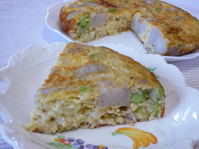 里芋とキャベツのチーズオムレツ