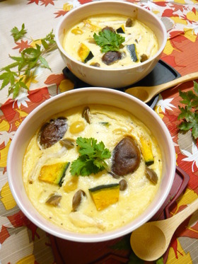 秋の豆腐蒸し♪クリームシチュー風味