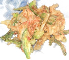 玉ねぎ＆ピーマン＆干し海老のかき揚げ