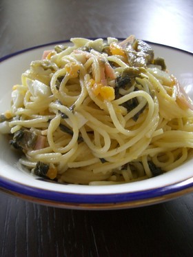 高菜とゆで卵のサラダスパゲッティ