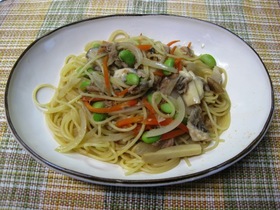 和風スープパスタ　きのことシーチキン入り