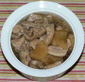 鶏皮と新生姜のめんつゆ煮