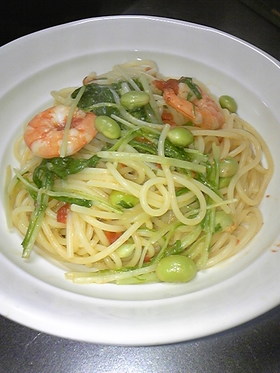 海老と水菜の簡単パスタ★ランチにどうぞ♪