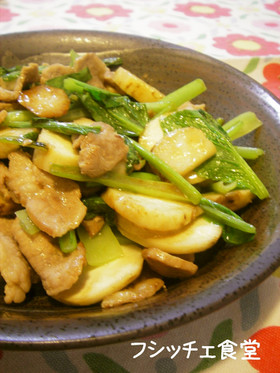 里芋✿豚肉✿小松菜のにんにく炒め