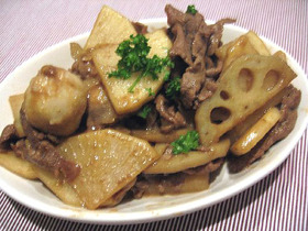 牛肉蓮根里芋大根きんぴら